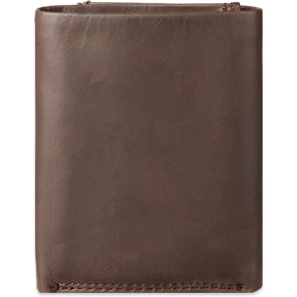 Men's Dark Brown Xcap Travel Leather Bifold Wallet Card Top Slip Flip Pockets